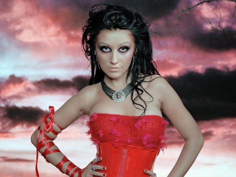 woman in red corset