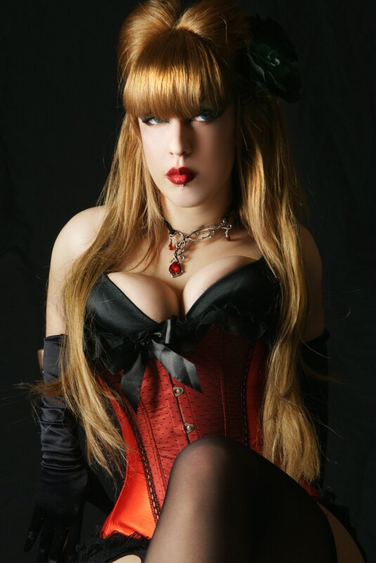 woman in red corset