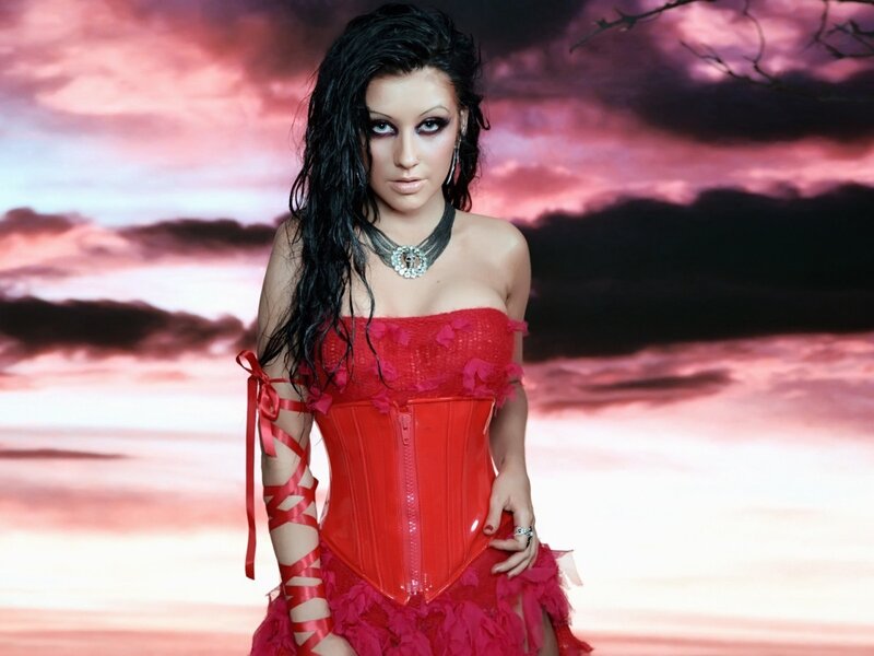 woman in red corset