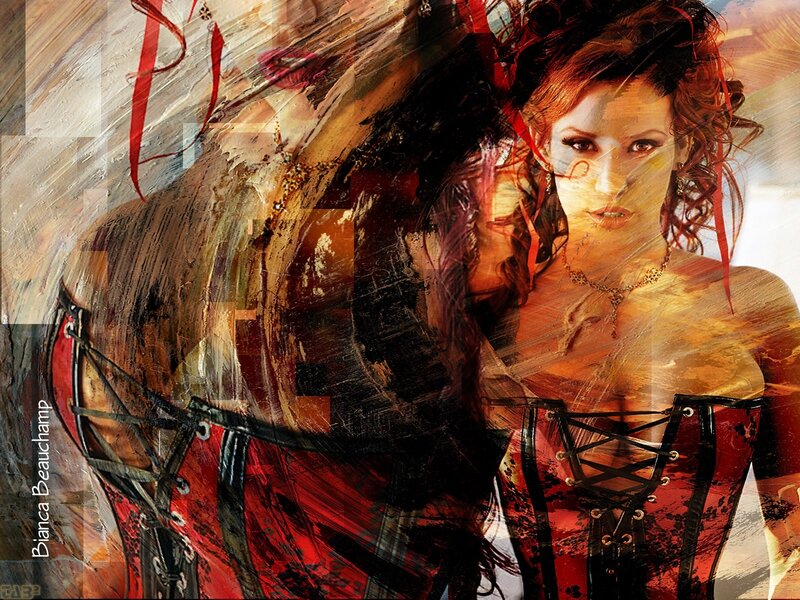 woman in red corset artwork