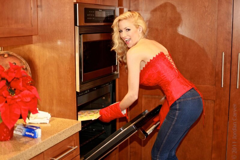 Woman in red corset baking