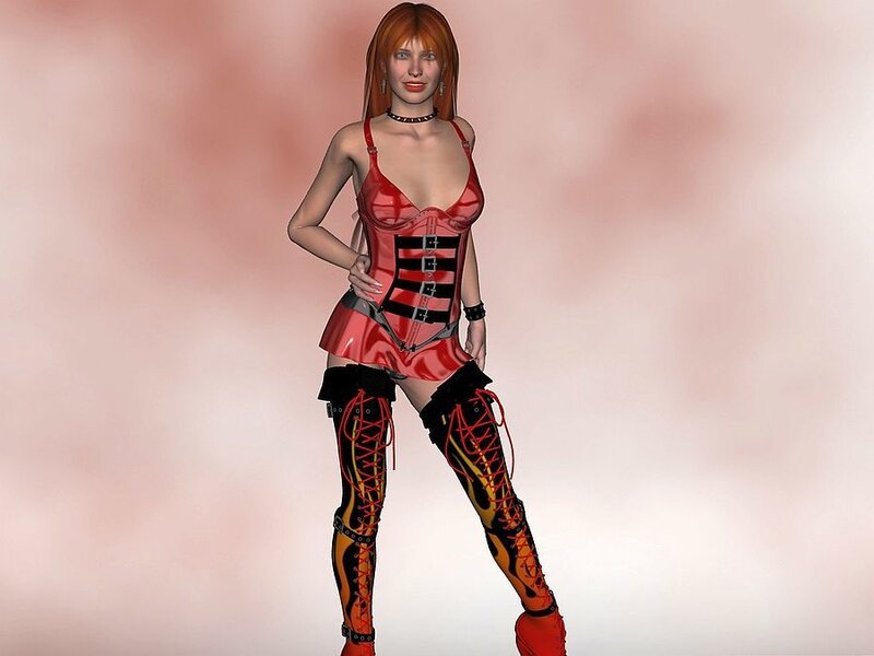 Woman in Red Corset — Confident, 3d Render