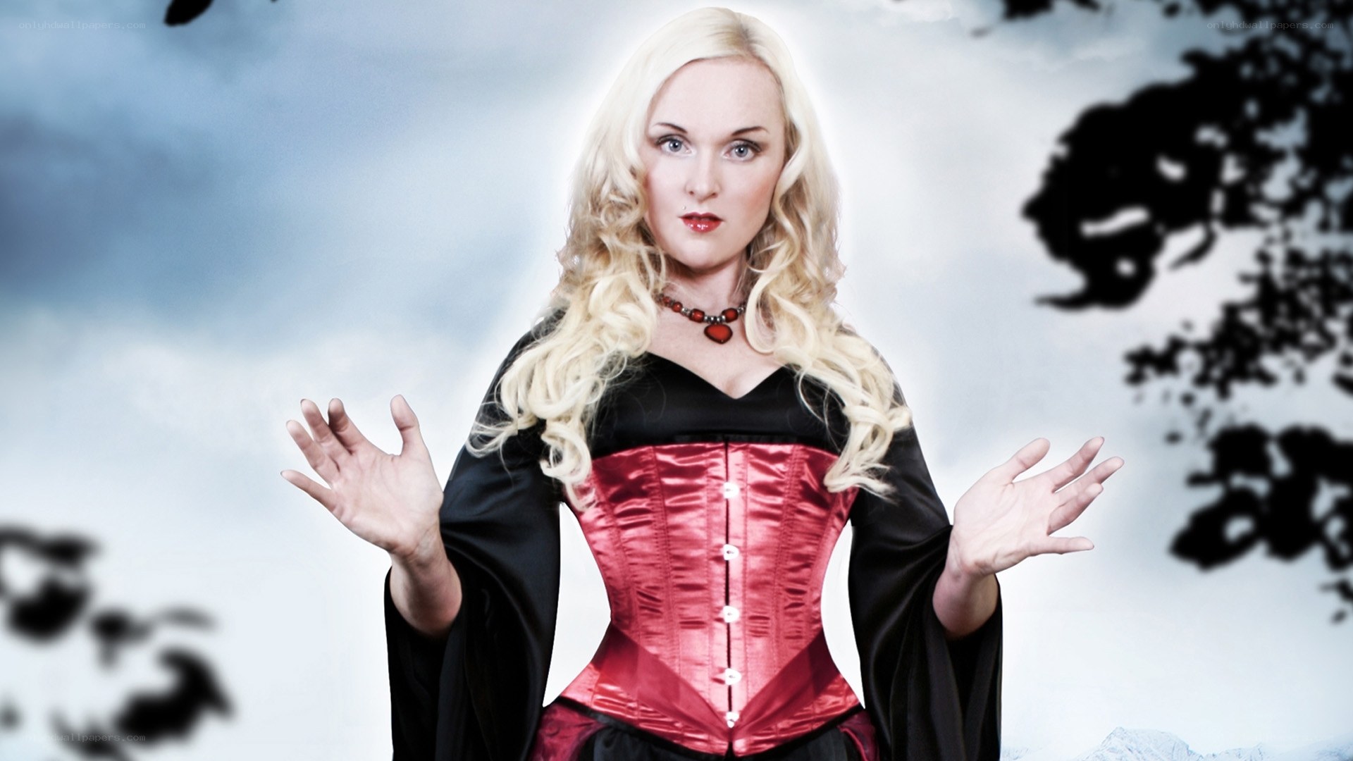 woman in red corset costume