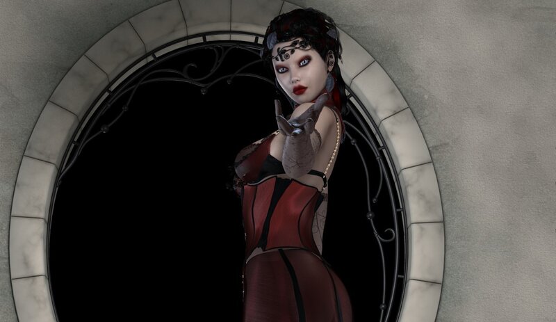 Woman in Red Corset — Dramatic, 3d Render