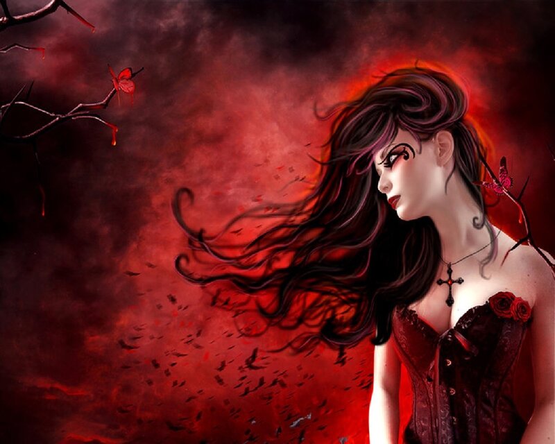 Woman in Red Corset — Dramatic, Night, Digital Art