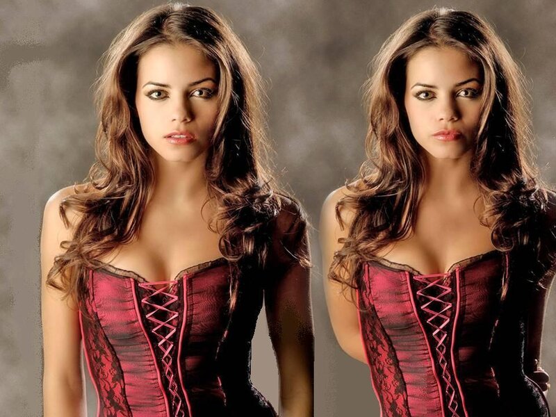 Woman in Red Corset — Dramatic, Photograph, Long Hair, Studio Background