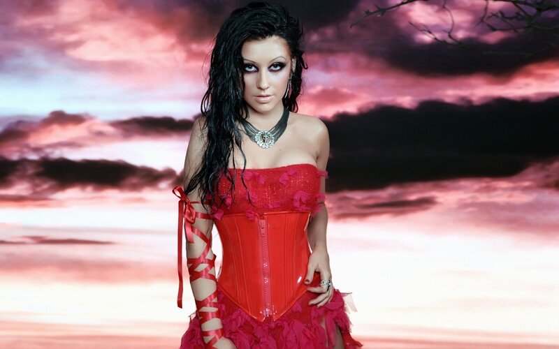 Woman in Red Corset — Dramatic, Sunset, Photograph, Necklace
