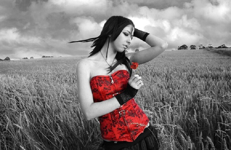 woman in red corset field