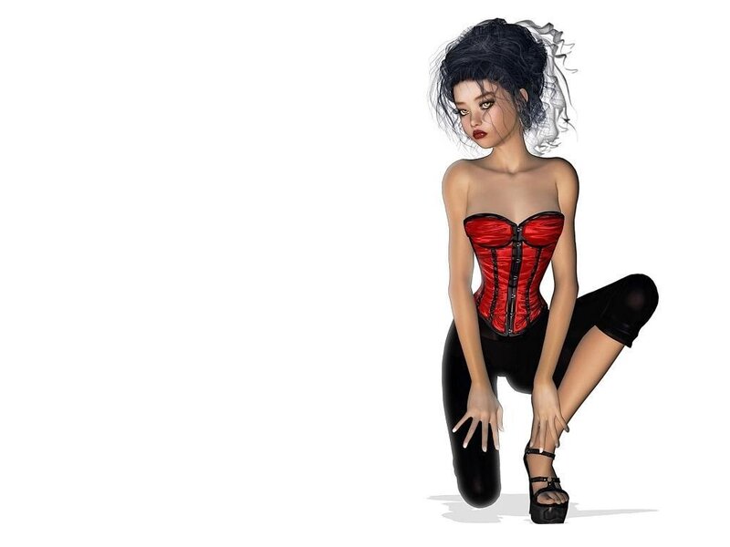 woman in red corset kneeling