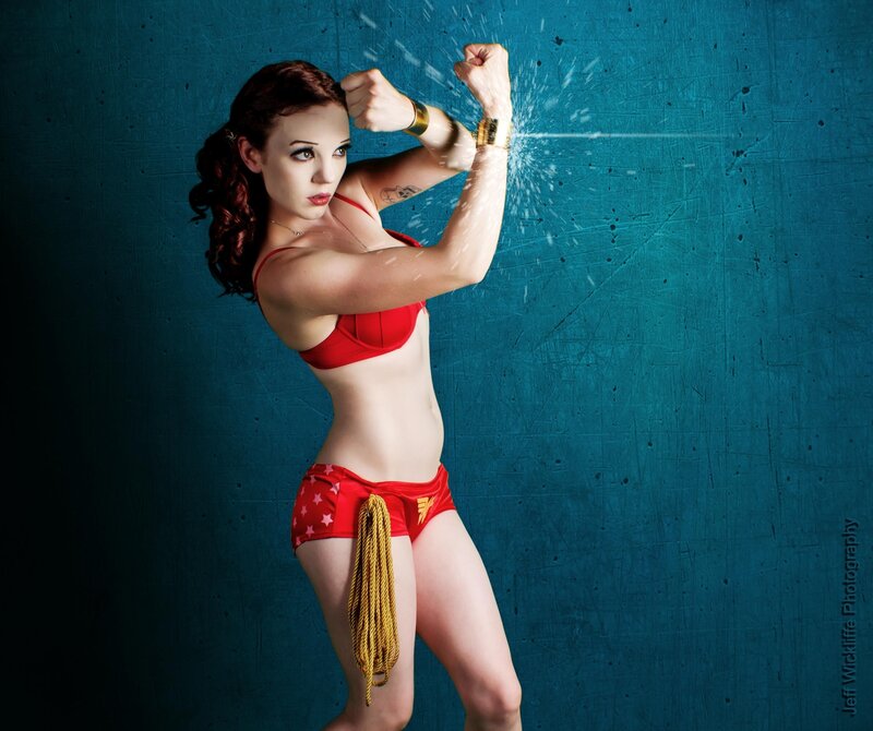 woman in red costume