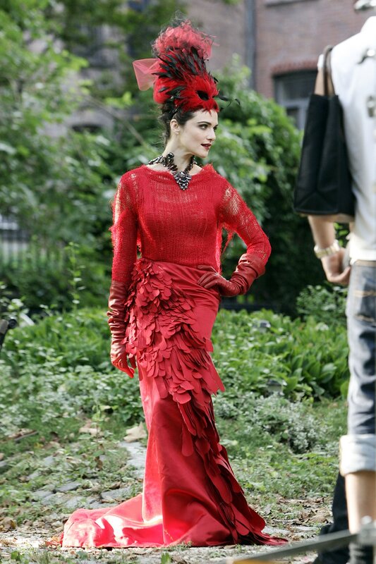 woman in red costume