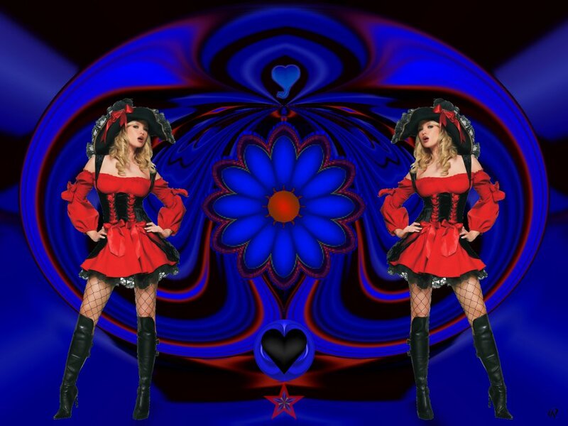Woman in Red Costume — Blue, Dramatic, Digital Art
