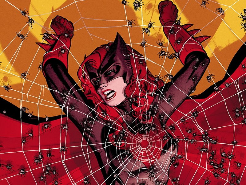 Woman in Red Costume — Dramatic, Comic, Spiders