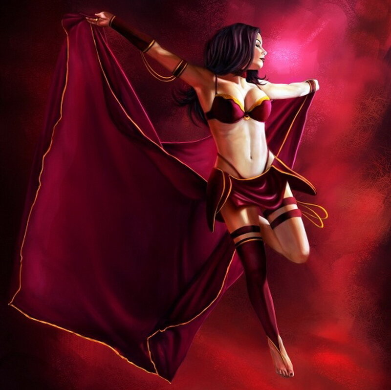 Woman in Red Costume — Dramatic, Digital Art, Cape