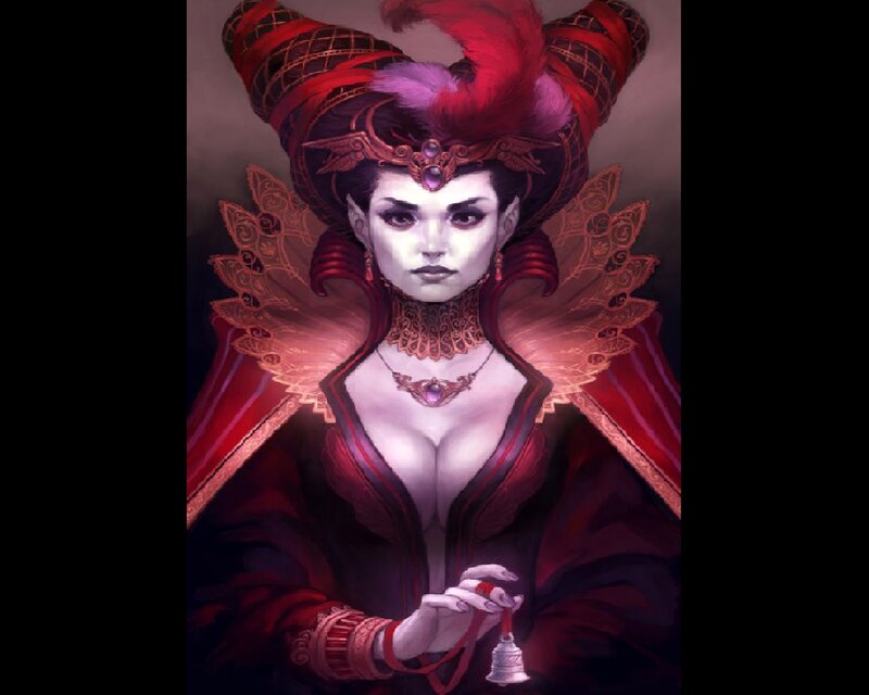 Woman in Red Costume — Dramatic, Digital Art, Feathered Hat