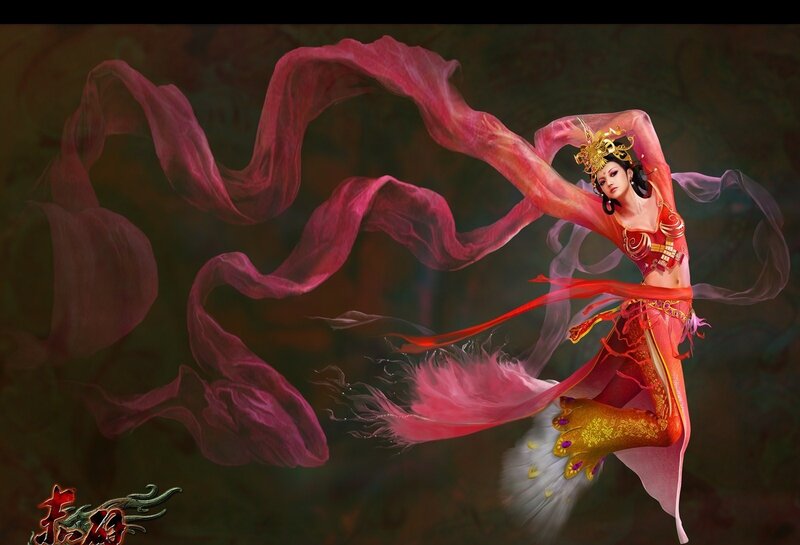 Woman in Red Costume — Dramatic, Digital Art, Headpiece