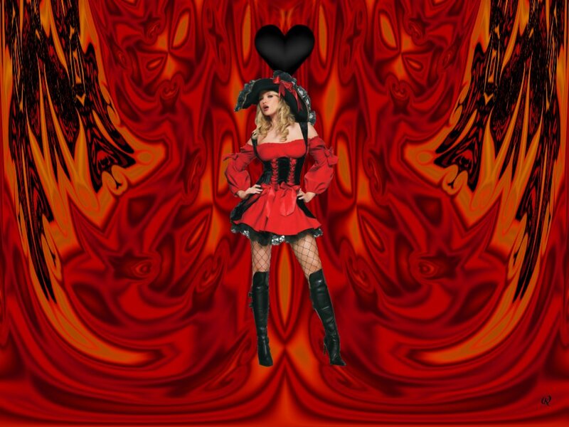 Woman in Red Costume — Dramatic, Digital Art, Heart, Hat