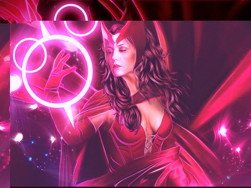 Woman in Red Costume — Dramatic, Digital Art, Magic Circles