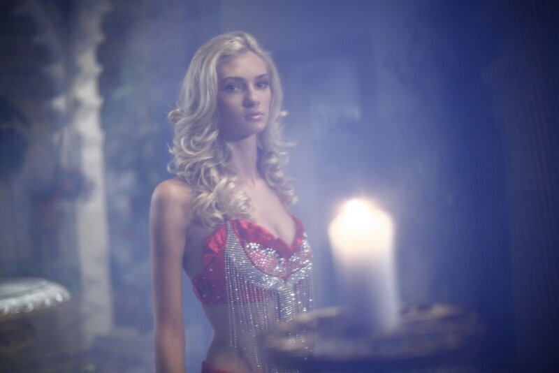 Woman in Red Costume — Dramatic, Night, Photograph, Candle