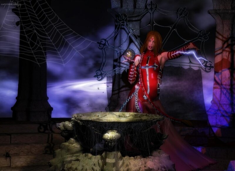 Woman in Red Costume — Dramatic, Night