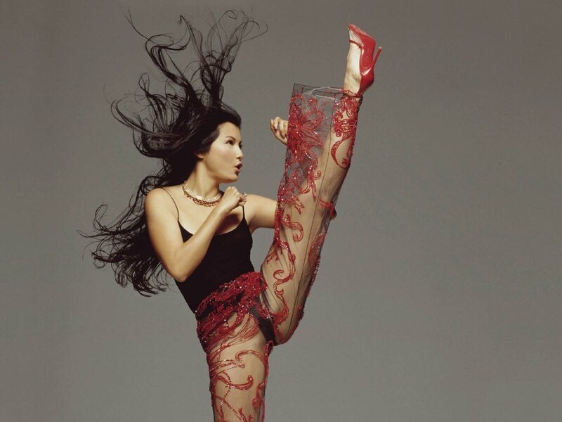 Woman in Red Costume — Dramatic, Photograph, Long Hair