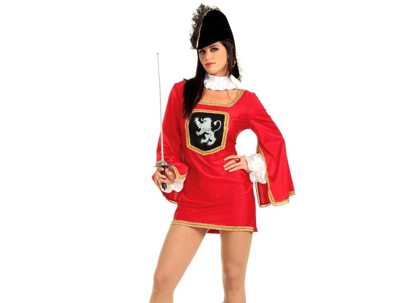 woman in red costume with sword
