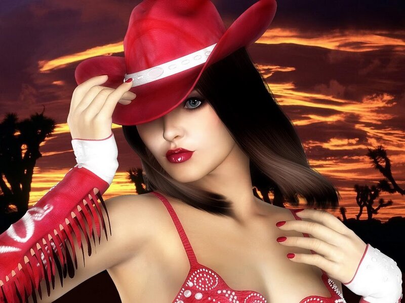 Woman in Red Cowboy Hat — Dramatic, Sunset