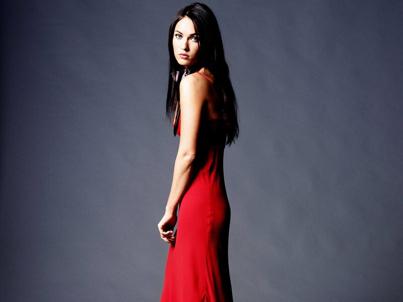 woman in red dress