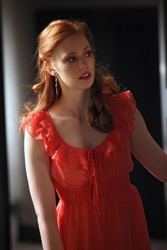 woman in red dress