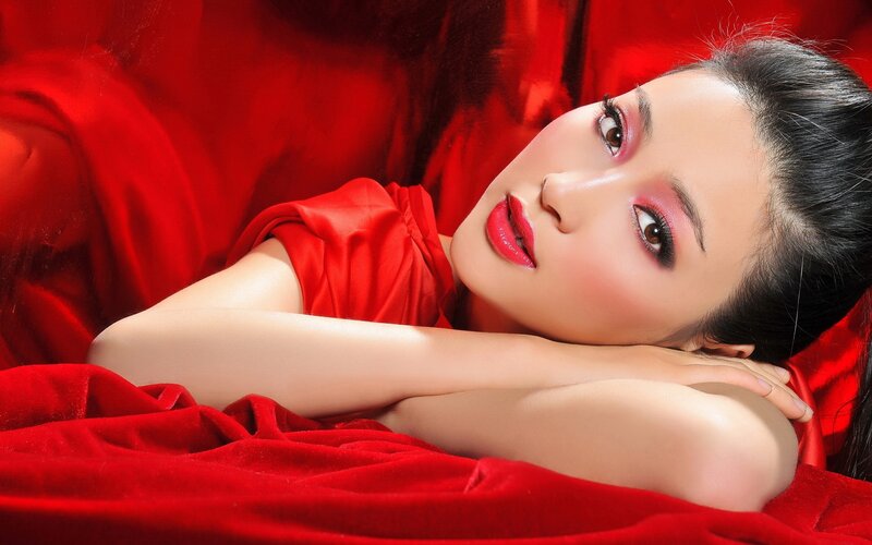 woman in red dress