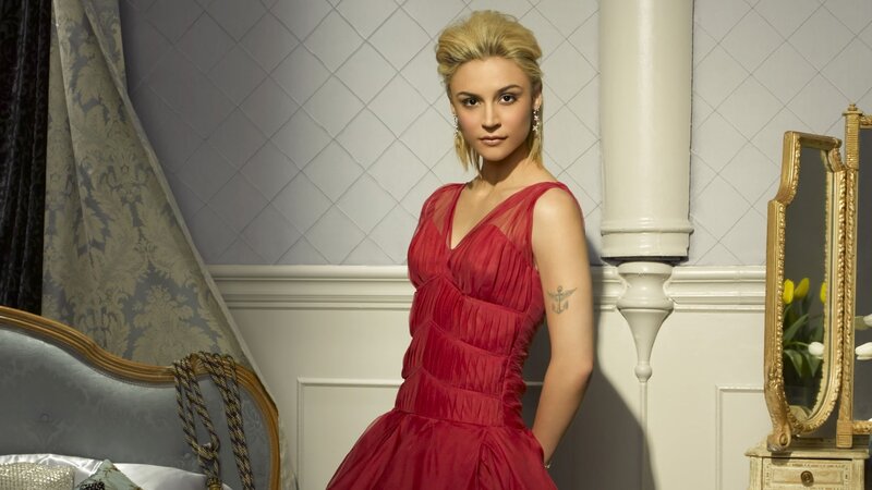 woman in red dress