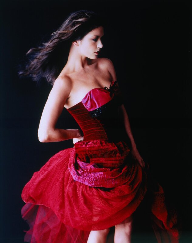 woman in red dress
