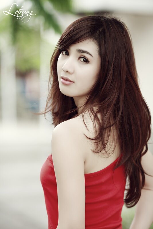 woman in red dress