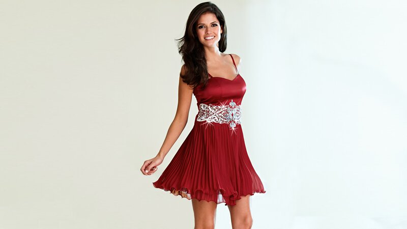 woman in red dress