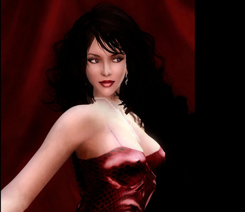 woman in red dress