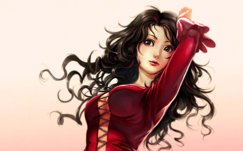 woman in red dress