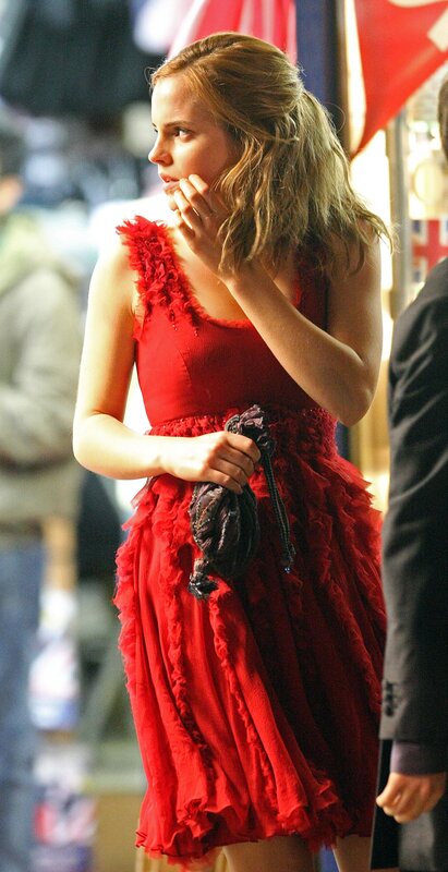 woman in red dress