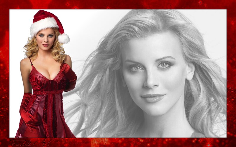 woman in red dress and santa hat