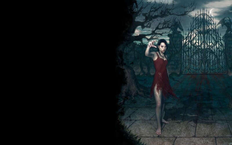 woman in red dress at gate
