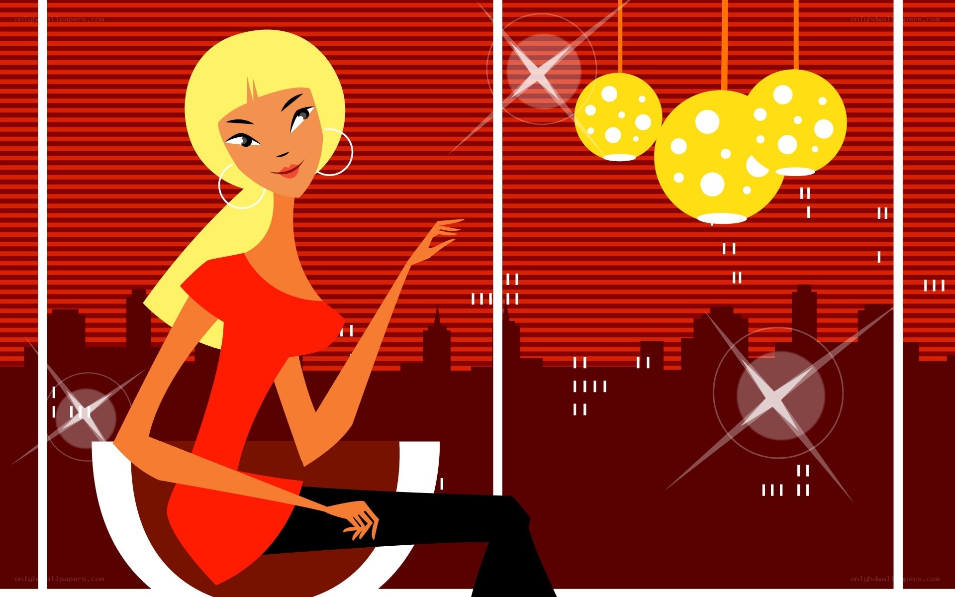 woman in red dress at night