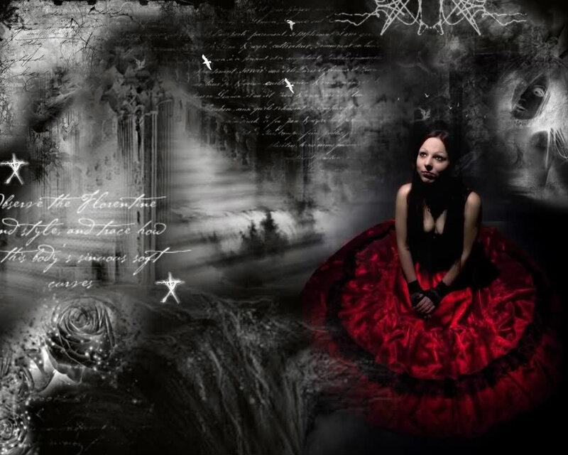 Woman in Red Dress — Black, Dark, Digital Art