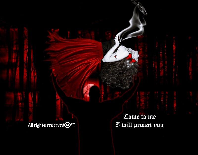 Woman in Red Dress — Black, Dramatic, Night, Digital Art, Forest
