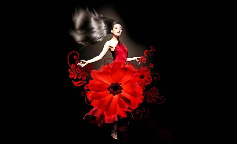 Woman in Red Dress — Black, Dramatic, Night