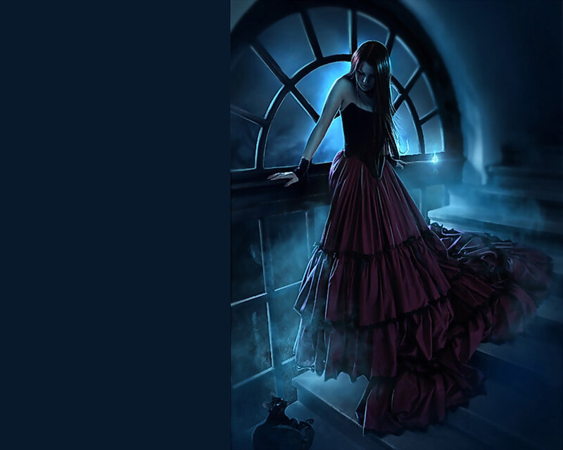 Woman in Red Dress — Blue, Dramatic, Night