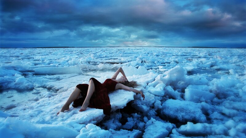 Woman in Red Dress — Blue, Dramatic, Winter