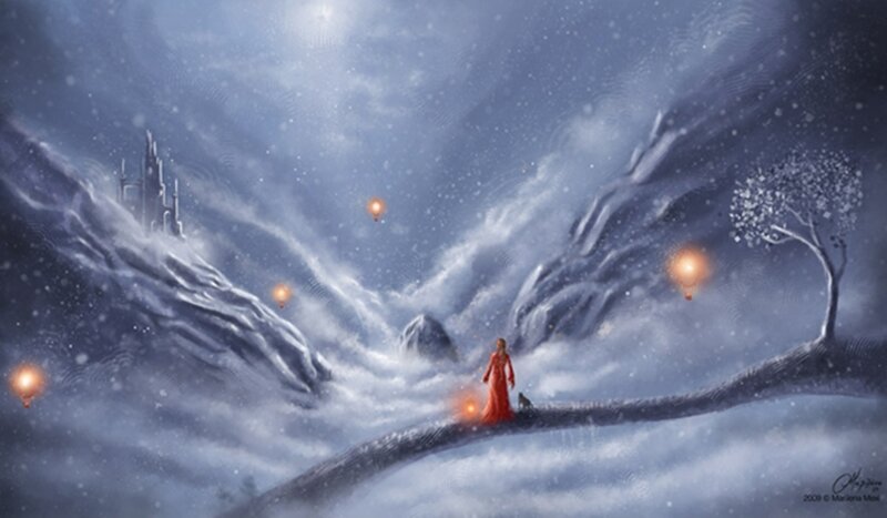 Woman in Red Dress — Blue, Dreamy, Winter