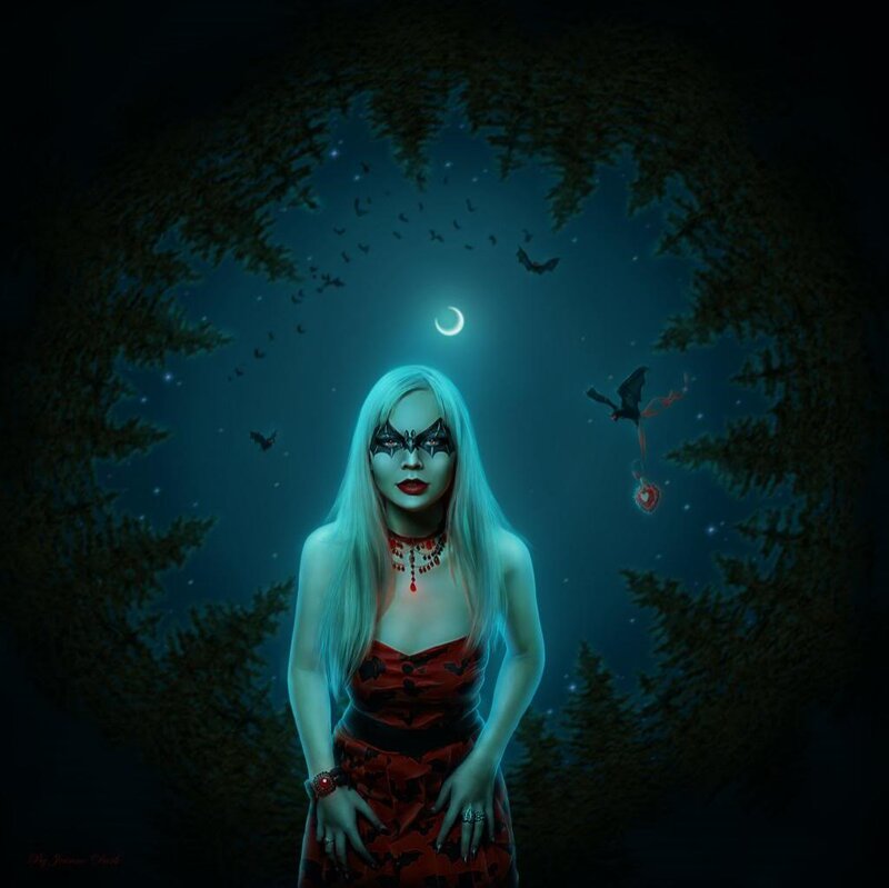 Woman in Red Dress — Blue, Mysterious, Night