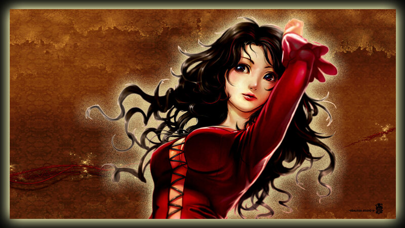 Woman in Red Dress — Brown, Dramatic