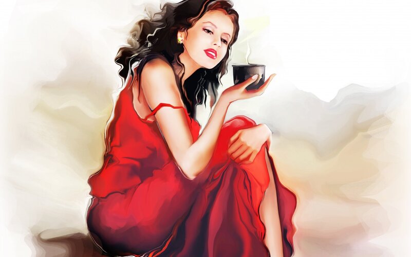Woman in Red Dress — Calm, Digital Art