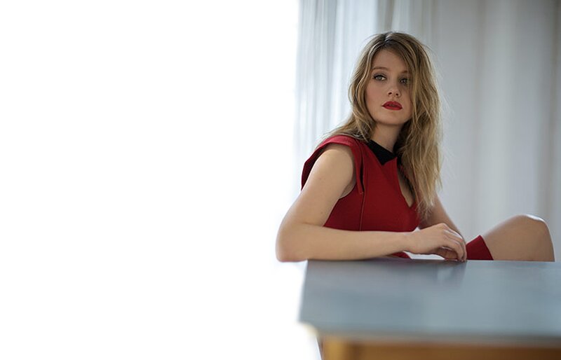 Woman in Red Dress — Calm, Photograph, Table